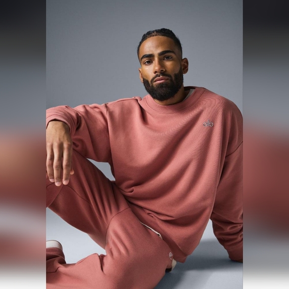 Alo Yoga Accolade Crew Neck Pullover Sweatshirt Soft Terracotta/ M - Picture 14 of 16